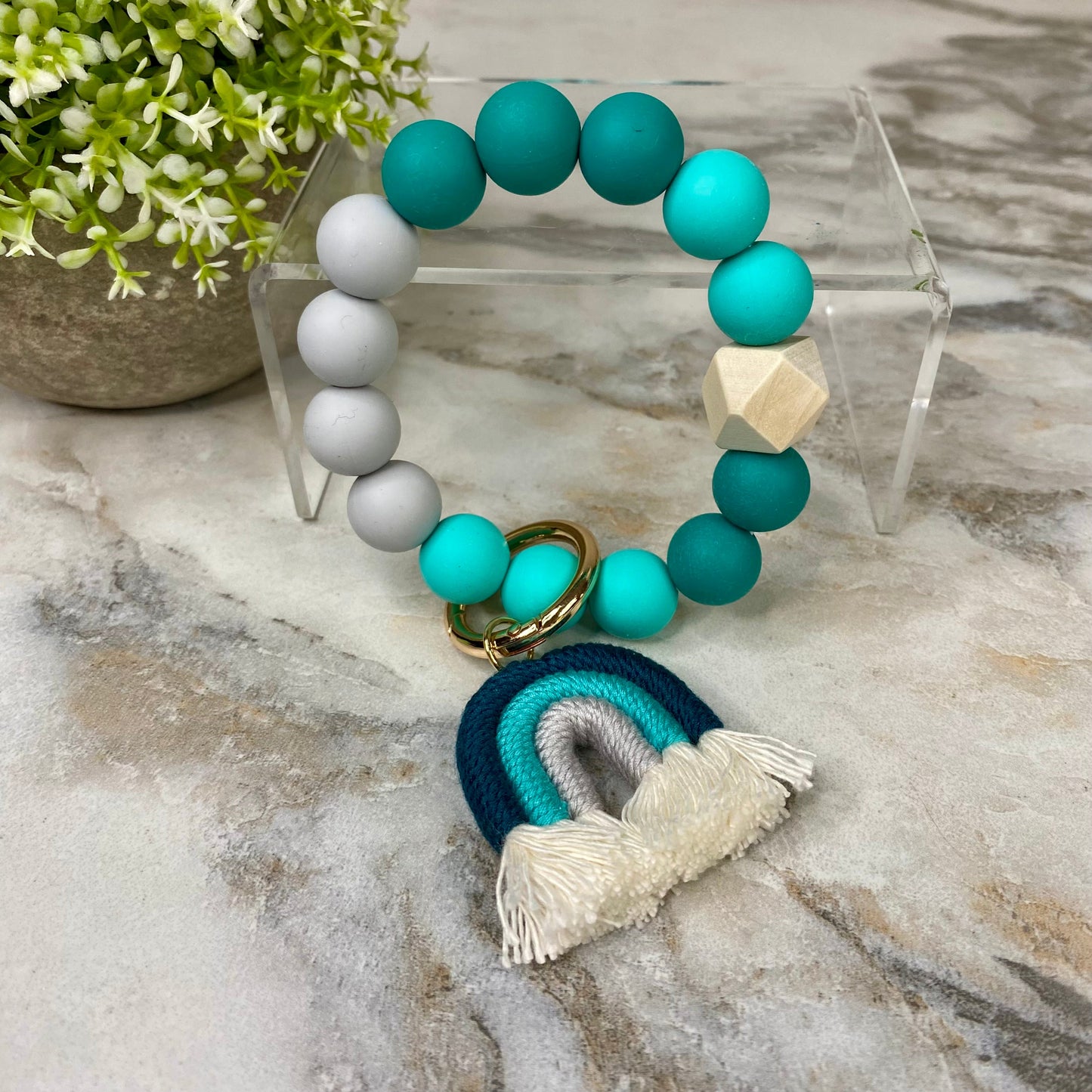 Silicone Bracelet Keychain - Turquoise Rainbow