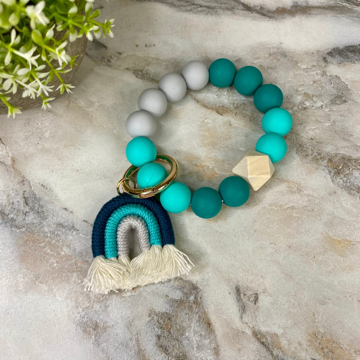 Silicone Bracelet Keychain - Turquoise Rainbow
