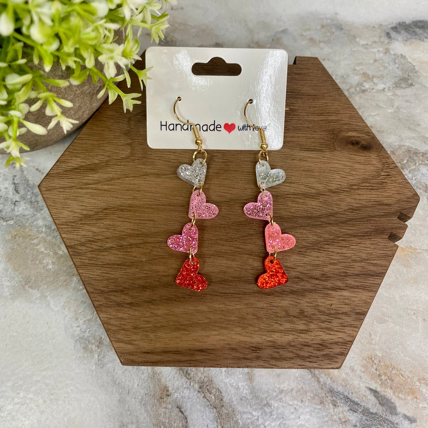 Dangle Earring - Acrylic - Hanging Hearts