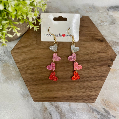 Dangle Earring - Acrylic - Hanging Hearts