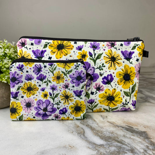 Pouch & Mini Pouch Bundled Set - Floral Purple Yellow