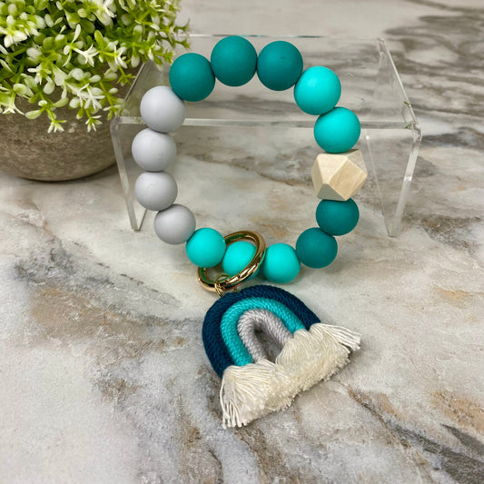 Silicone Bracelet Keychain - Turquoise Rainbow