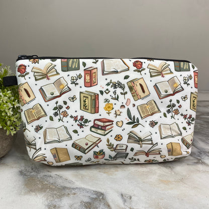 Pouch - Books, Floral Books on White