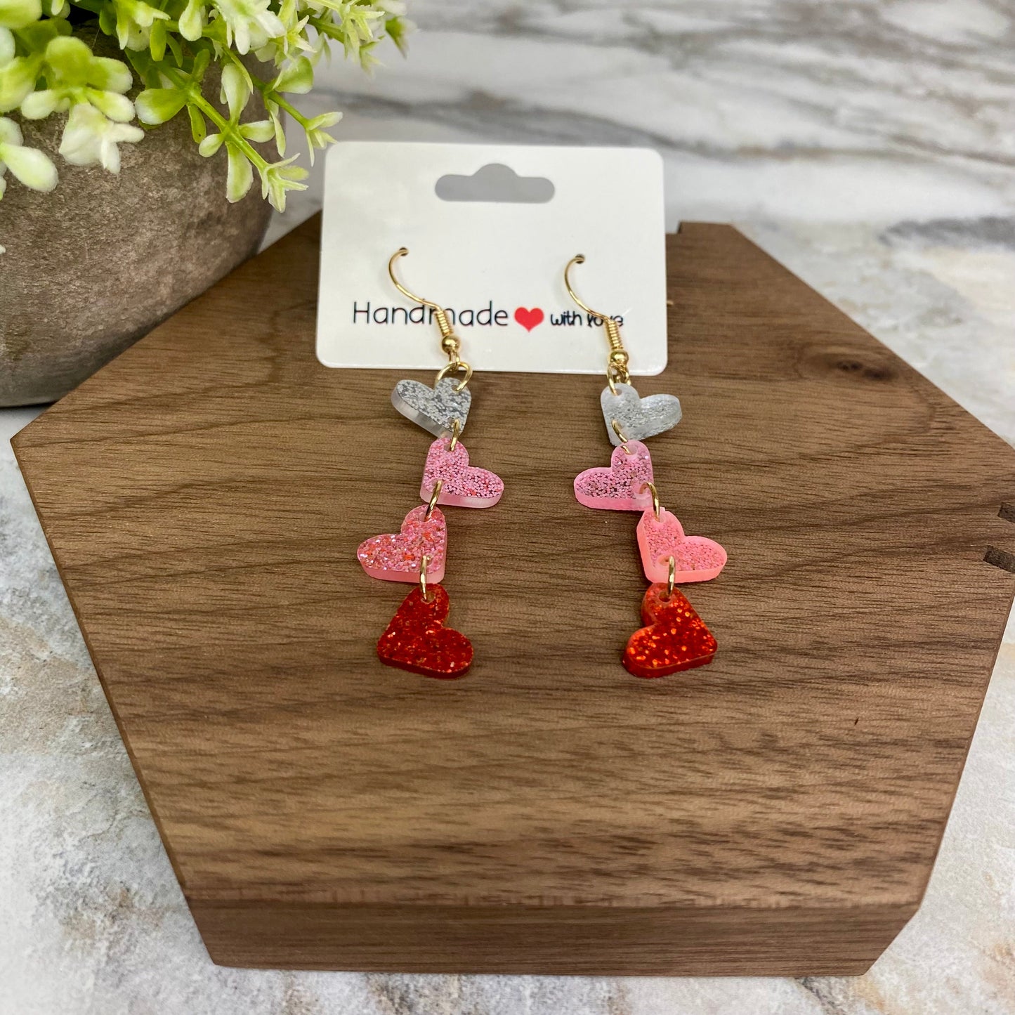 Dangle Earring - Acrylic - Hanging Hearts