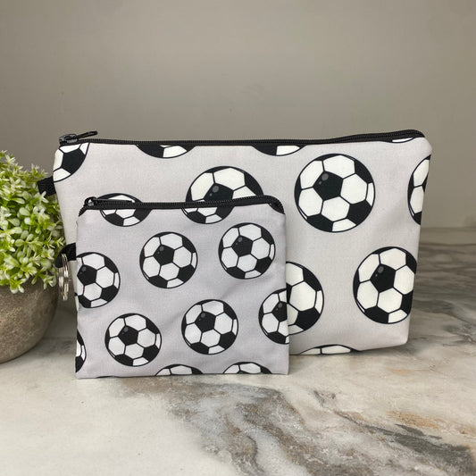 Pouch & Mini Pouch Bundled Set - Soccer Balls on Grey