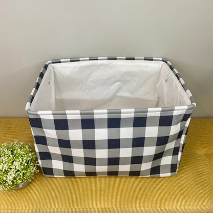 Pop Up Canvas Basket - Grey Navy Plaid