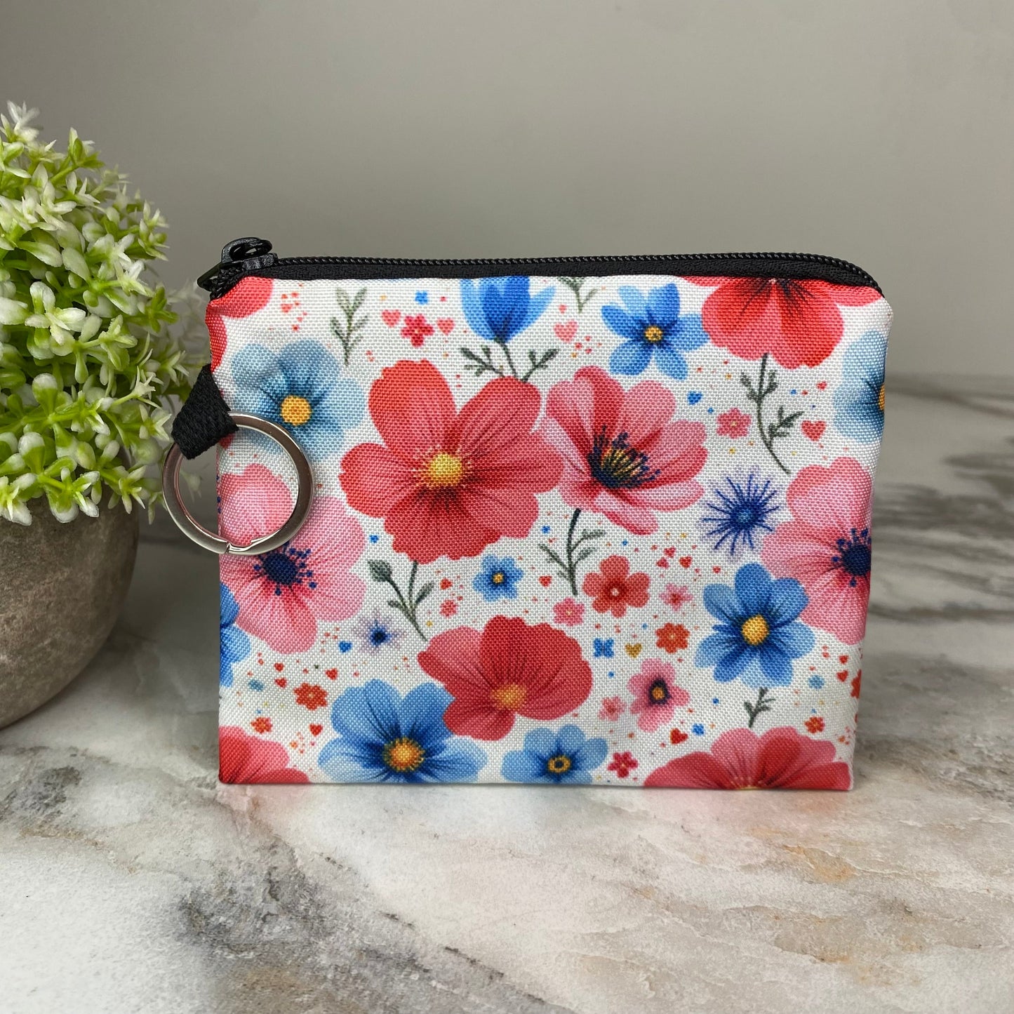 Mini Pouch - Floral Red Blue