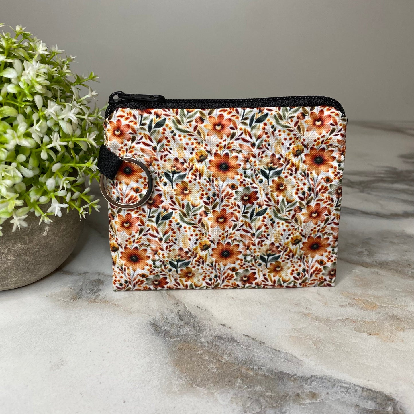 Mini Pouch - Floral Burnt Orange Yellow